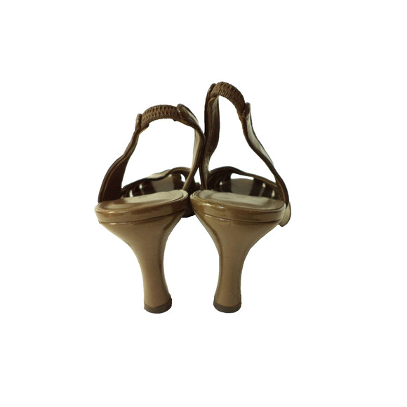 BANANA REPUBLIC 7M MOCHA BROWN PU PATENT LEATHER SLINGBACK OPEN TOE SANDAL SHOE - Picture 5 of 8